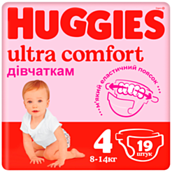 Подгузники Huggies Ultra Comfort для девочек S4 8-14 кг 19 шт