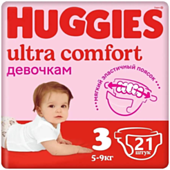 Подгузники Huggies Ultra Comfort для девочек S3 5-9 кг 21 шт