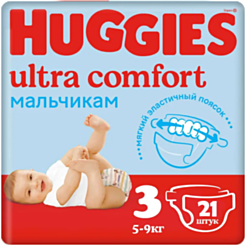 Uşaq bezi Huggies Ultra Comfort Oğlan üçün S3 5-9 Kg 21 Ədəd / 5029053543536